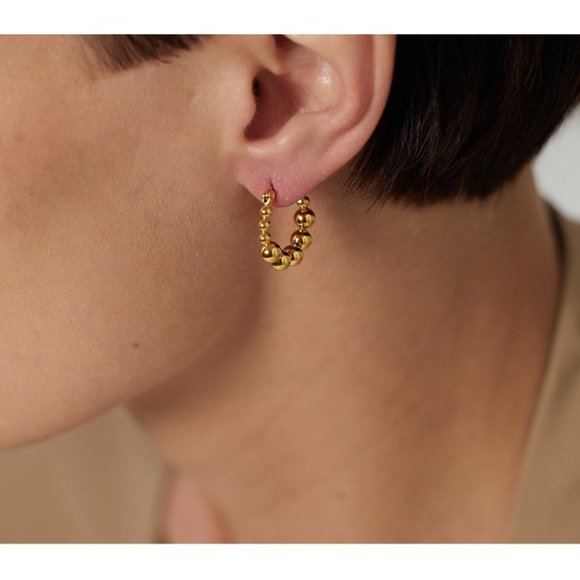 ^NEW 18K Gold Plated Bead Round Hoop Earrings - Picture 5 of 6